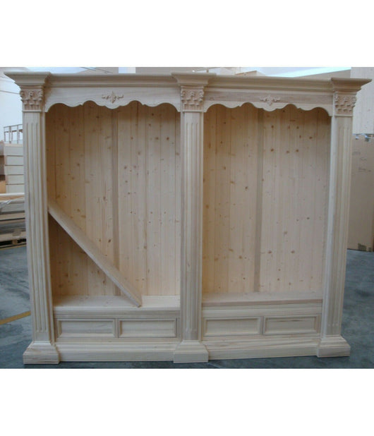 Libreria classica intarsiata in legno grezzo 254x49x211