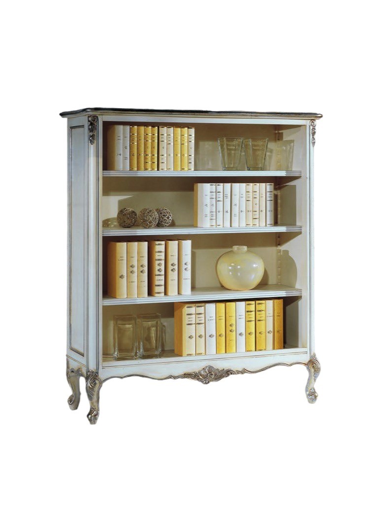 Libreria classica legno shabby bianco argento 130x50x150