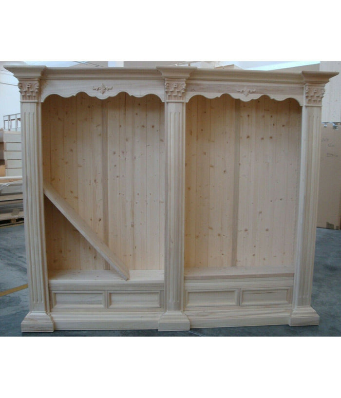 Libreria in legno tinta noce stile corintio 254x49x211 (160) - Mobili 2G