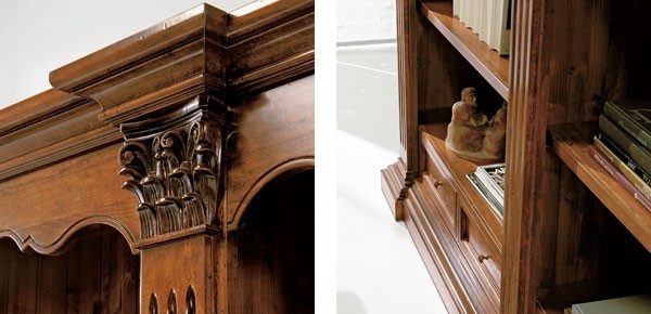 Libreria in legno tinta noce stile corintio 254x49x211 (160) - Mobili 2G