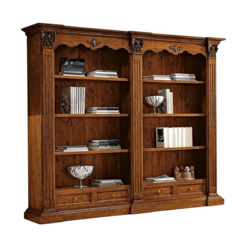 Libreria in legno tinta noce stile corintio 254x49x211 (160) - Mobili 2G