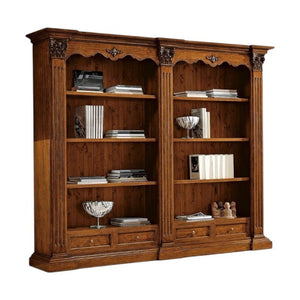 Libreria in legno tinta noce stile corintio 254x49x211 (160) - Mobili 2G