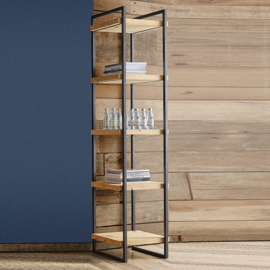 Libreria industrial cortina in legno massello di abete 50x45x205