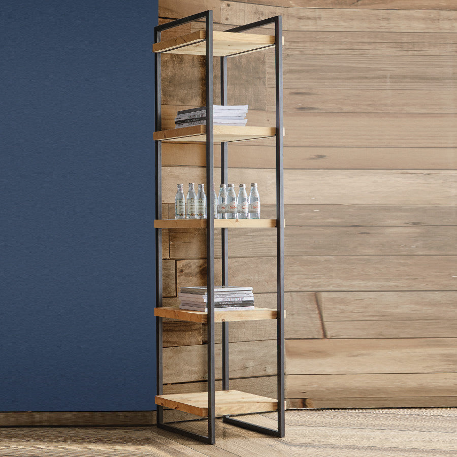 Libreria industrial cortina in legno massello di abete 50x45x205