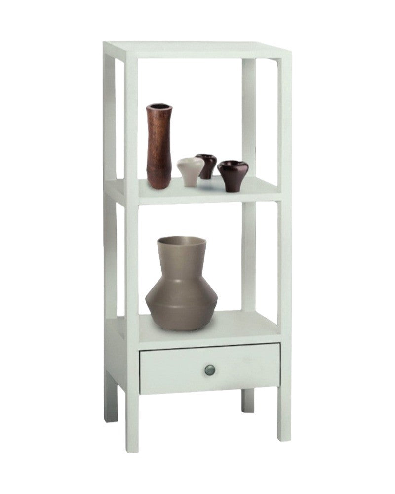 Libreria laccata bianca con cassetto 45x32x105