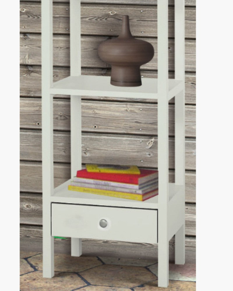 Libreria laccata bianca con cassetto 45x32x180