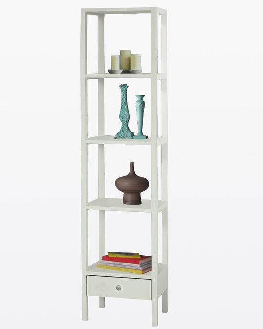 Libreria laccata bianca con cassetto 45x32x180