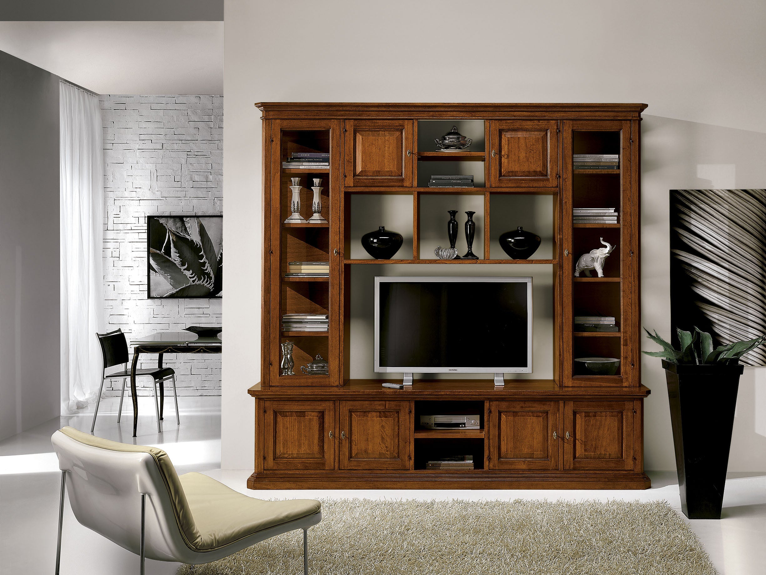 Libreria porta tv 8 porte arte povera in legno 250x60x240