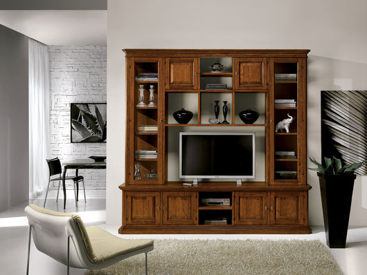 Libreria porta tv 8 porte arte povera in legno 250x60x240