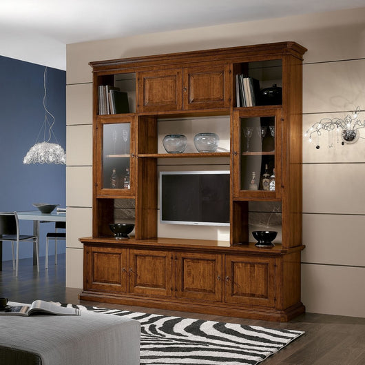 Libreria porta tv in legno arte povera tinta noce 210x60x240