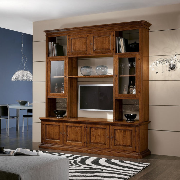 Libreria porta tv in legno arte povera tinta noce 210x60x240