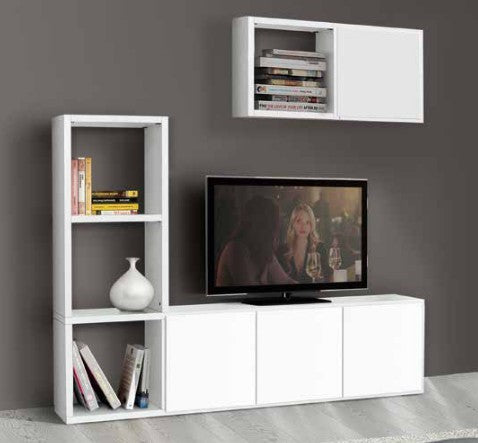 Libreria porta tv moderna bianca l.175 p.30 h.132