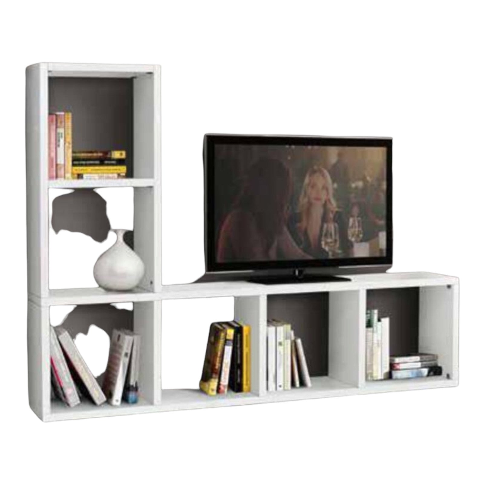 Libreria porta tv moderna bianco frassino l.175 p.30 h.132