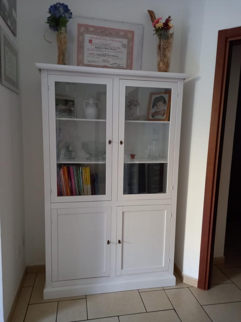 Libreria vetrina classica in legno bianco 120x41x187h (1390) - Mobili 2G
