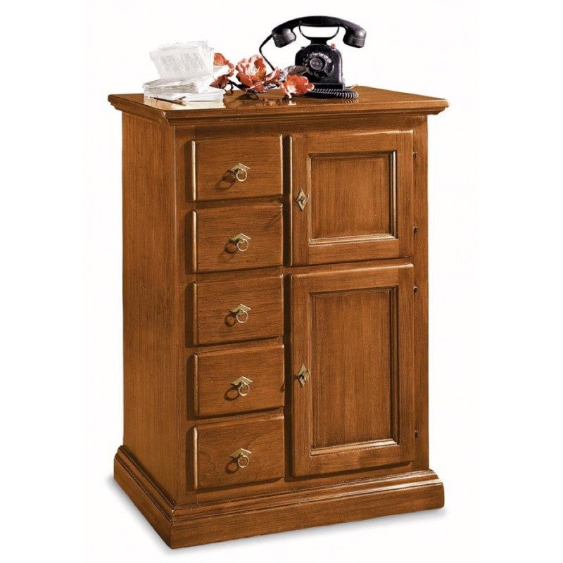 Madia cassettiera legno 5 cassetti tinta noce l.75 p.40 h.100 (1239) - Mobili 2G