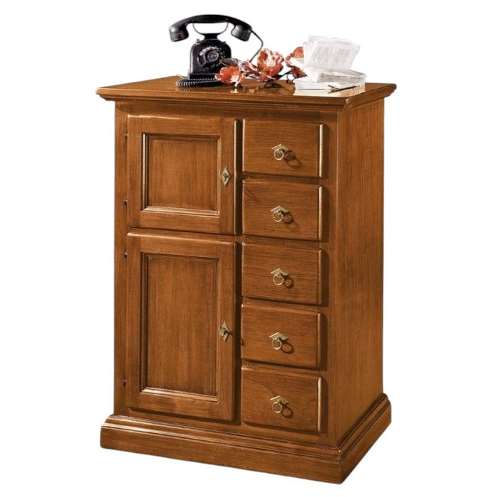 Madia cassettiera legno 5 cassetti tinta noce l.75 p.40 h.100 (1239) - Mobili 2G