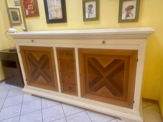 Madia credenza 2 ante 6 cassetti in legno avorio/noce l.210 p.53 h. 115 - Mobili 2G