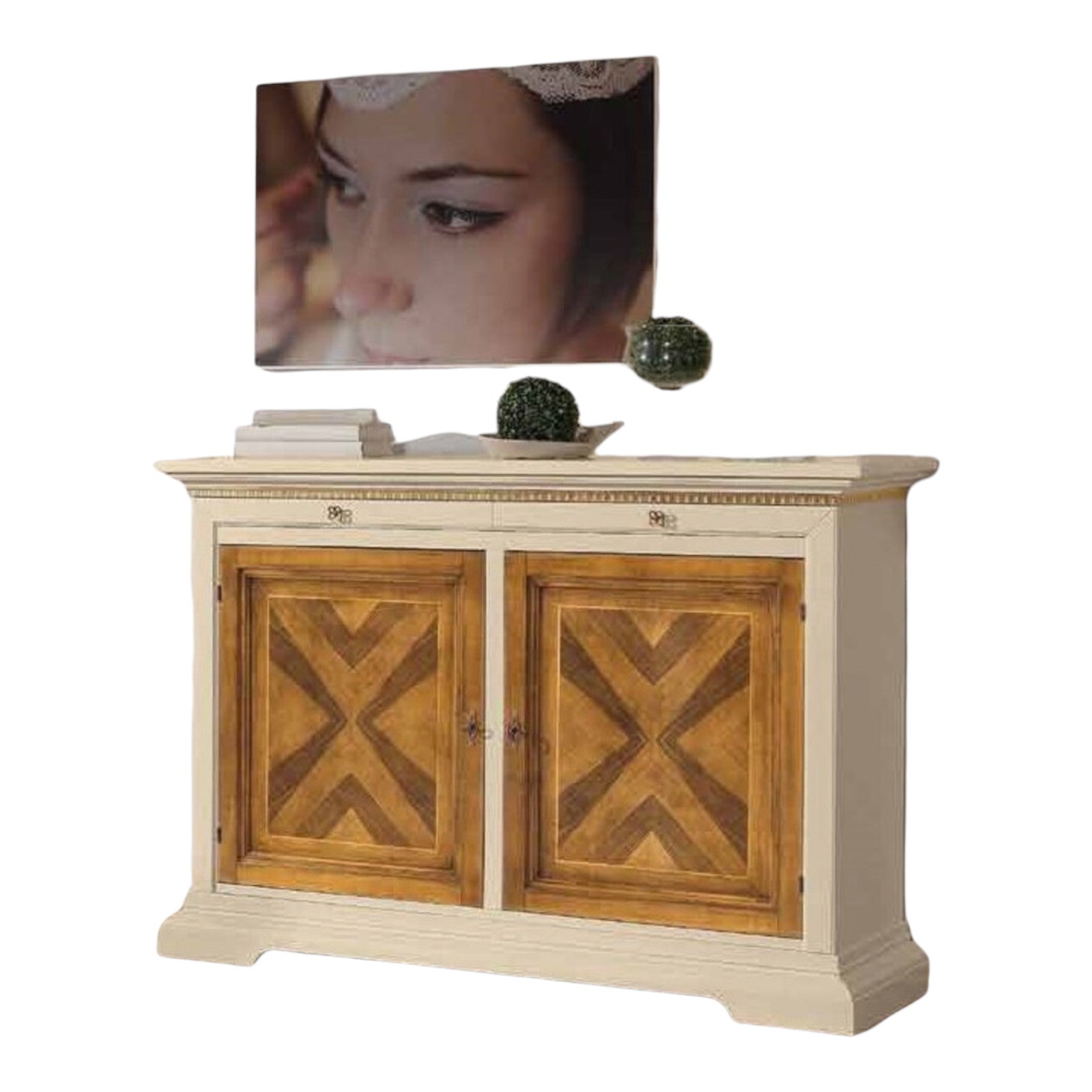 Madia credenza 2 ante  in legno avorio/noce  l.160 p.53 h. 115 - Mobili 2G