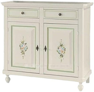 Madia credenza 2 ante napoletana bianco decori e profili verdi  l.104 p.43 h.98 (500) - Mobili 2G