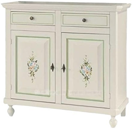 Madia credenza 2 ante napoletana bianco decori e profili verdi  l.104 p.43 h.98 (500) - Mobili 2G