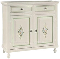 Madia credenza 2 ante napoletana bianco decori e profili verdi  l.104 p.43 h.98 (500) - Mobili 2G