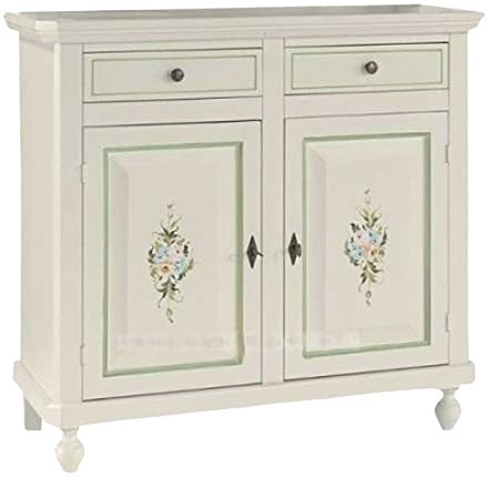 Madia credenza 2 ante napoletana bianco decori e profili verdi  l.104 p.43 h.98 (500) - Mobili 2G