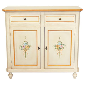 Madia credenza 2 porte avorio patinato shabby con decori 104x43x98 - Mobili 2G