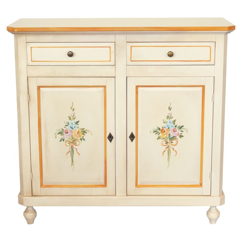 Madia credenza 2 porte avorio patinato shabby con decori 104x43x98 - Mobili 2G