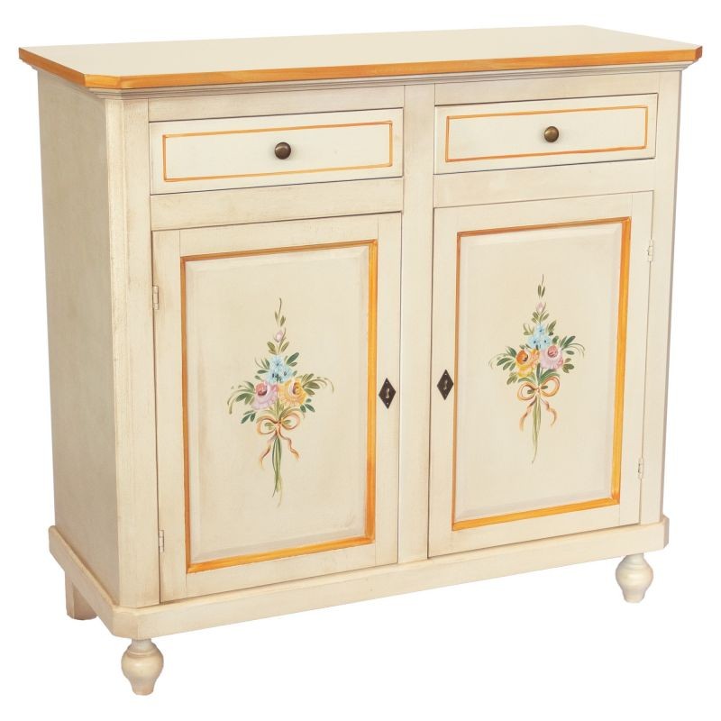 Madia credenza 2 porte avorio patinato shabby con decori 104x43x98 - Mobili 2G