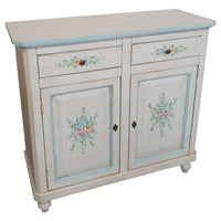 Madia credenza 2 porte bianco invecchiato decori azzurro 104x43x98