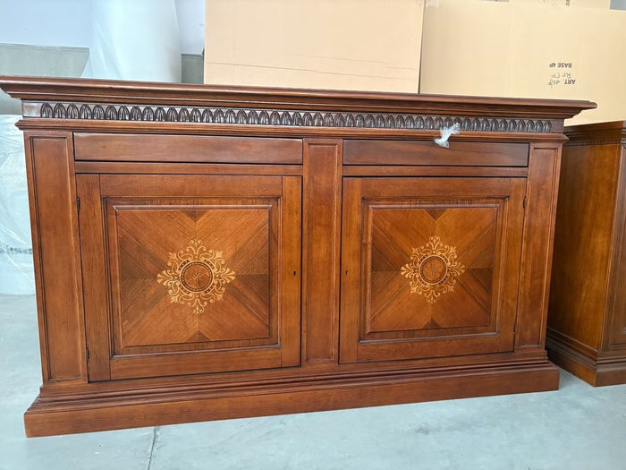 Madia credenza 2 porte in legno intarsiata tinta noce l.215 p.54 h.122 - Mobili 2G