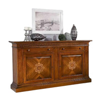 Madia credenza 2 porte in legno intarsiata tinta noce l.215 p.54 h.122 - Mobili 2G