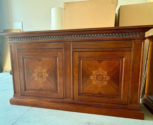 Madia credenza 2 porte in legno intarsiata tinta noce l.215 p.54 h.122 - Mobili 2G