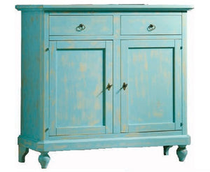 Madia credenza 2 porte in legno shabby chic azzurro consumato 112x49x98 - Mobili 2G