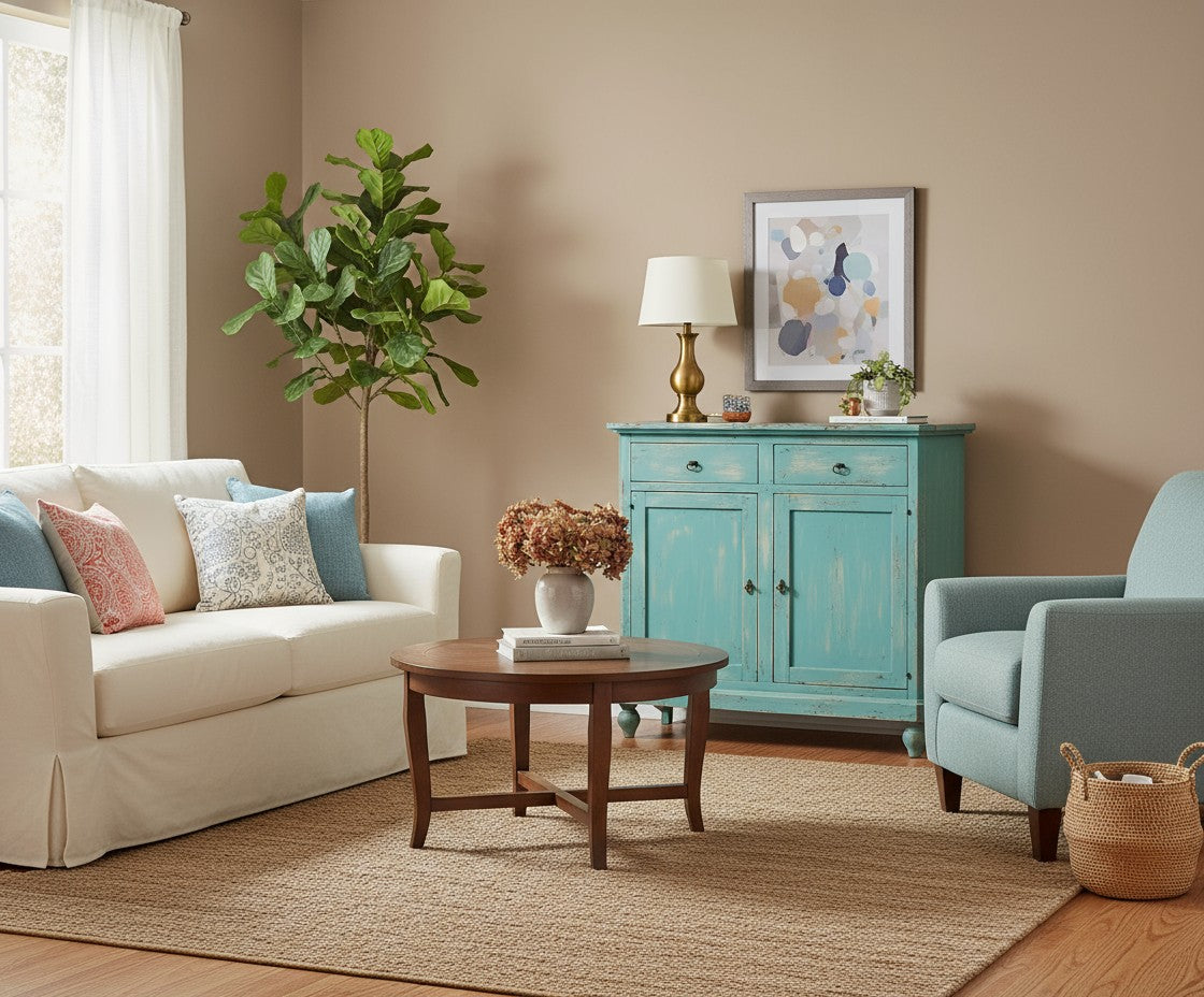 Madia credenza 2 porte in legno shabby chic azzurro consumato 112x49x98 - Mobili 2G