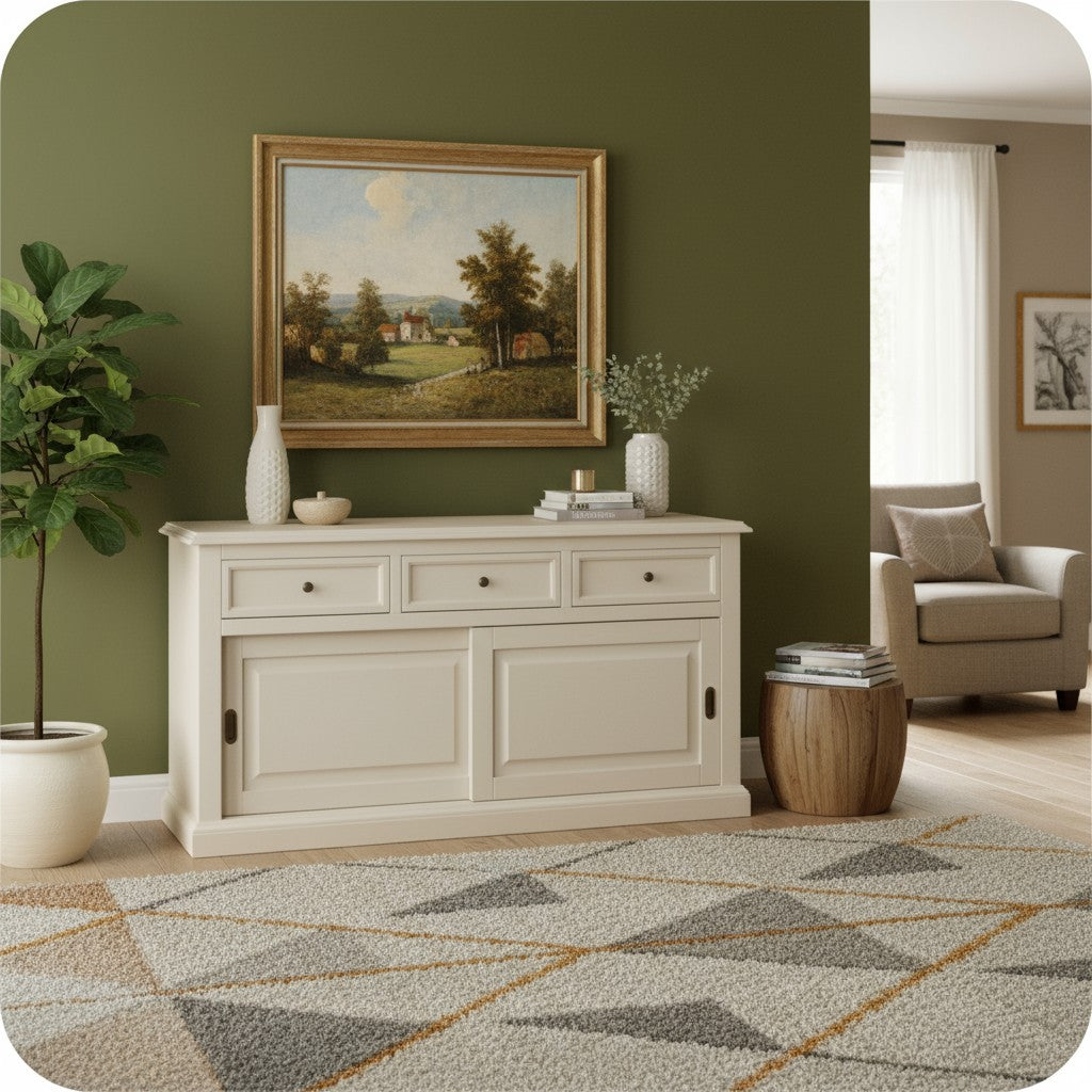 Madia credenza 2 porte scorrevoli legno avorio l.157 p.53 h.78 - Mobili 2G