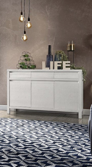 Madia credenza 3 ante 3 shabby bianco in legno massello di abete 150x50x95 (3321) - Mobili 2G