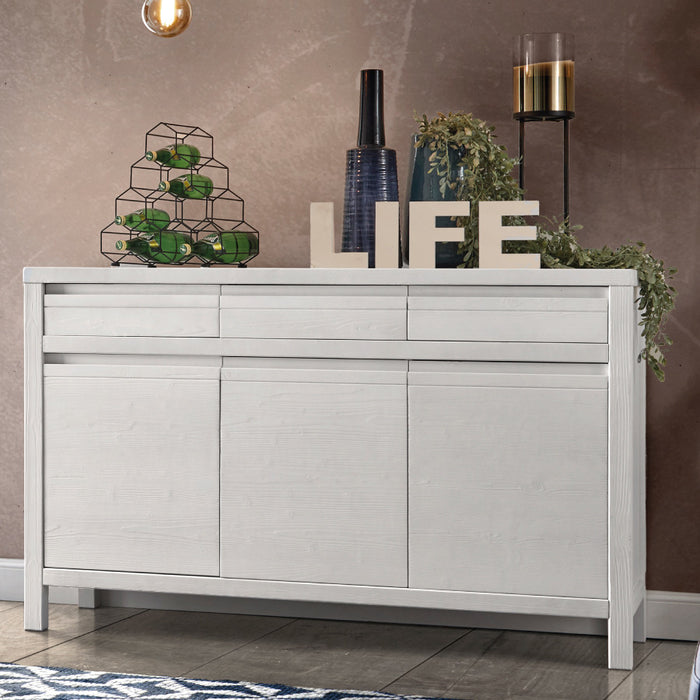 Madia credenza 3 ante 3 shabby bianco in legno massello di abete 150x50x95 (3321) - Mobili 2G