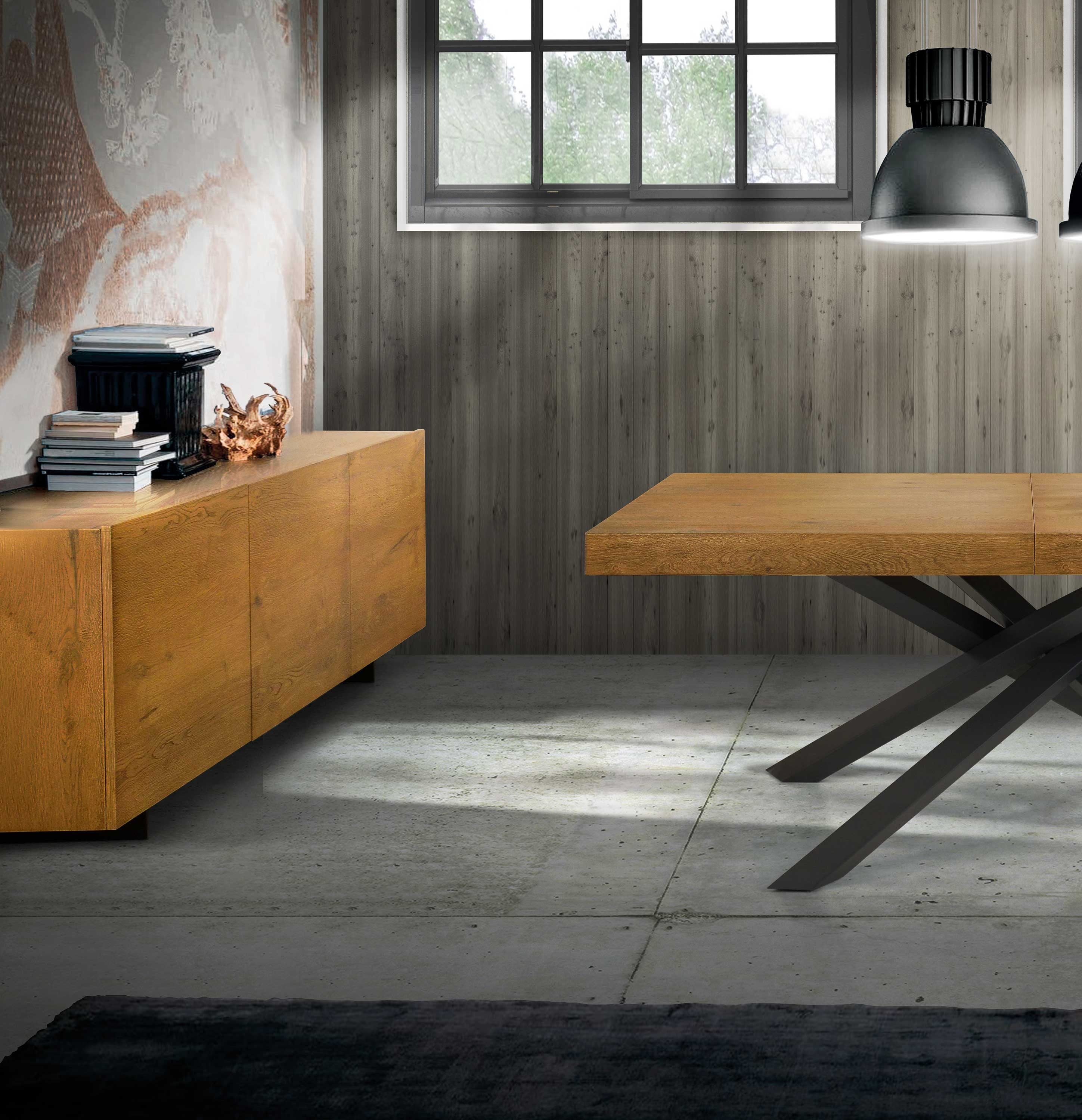 Madia credenza 3 ante legno rovere nodato spazzolato 198x50x78 (1622) - Mobili 2G