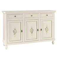 Madia credenza 3 ante napoletana bianco con decori e profili verdi l.150 p.43 h.98 (493) - Mobili 2G
