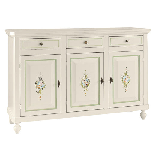 Madia credenza 3 ante napoletana bianco con decori e profili verdi l.150 p.43 h.98 (493) - Mobili 2G