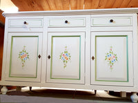 Madia credenza 3 ante napoletana bianco con decori e profili verdi l.150 p.43 h.98 (493) - Mobili 2G