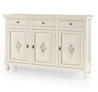 Madia credenza 3 ante napoletana bianco con decori e profili verdi l.150 p.43 h.98 (493) - Mobili 2G