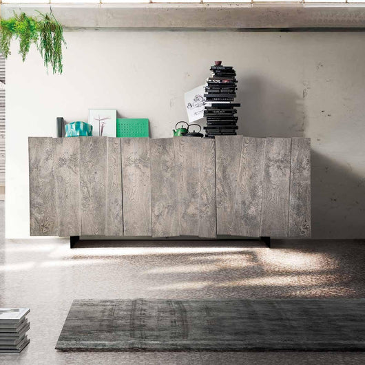Madia credenza 3 ante rovere nodato finitura beton piedini in ferro l.198 p.50 h.81 (1626) - Mobili 2G