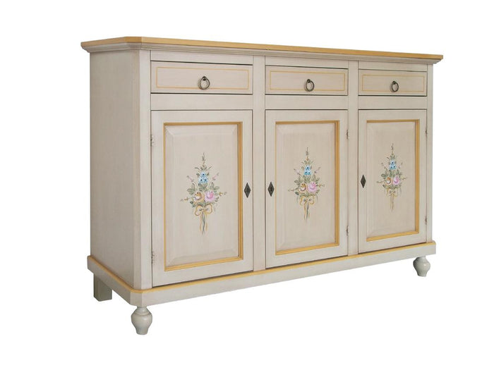 Madia credenza 3 porte avorio patinato con decori l.150 p.43 h.98