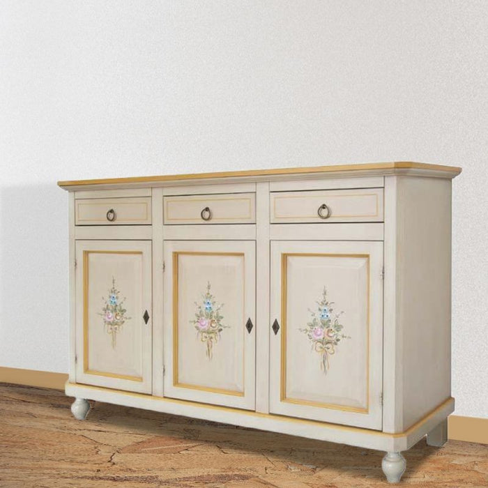 Madia credenza 3 porte avorio patinato con decori l.150 p.43 h.98