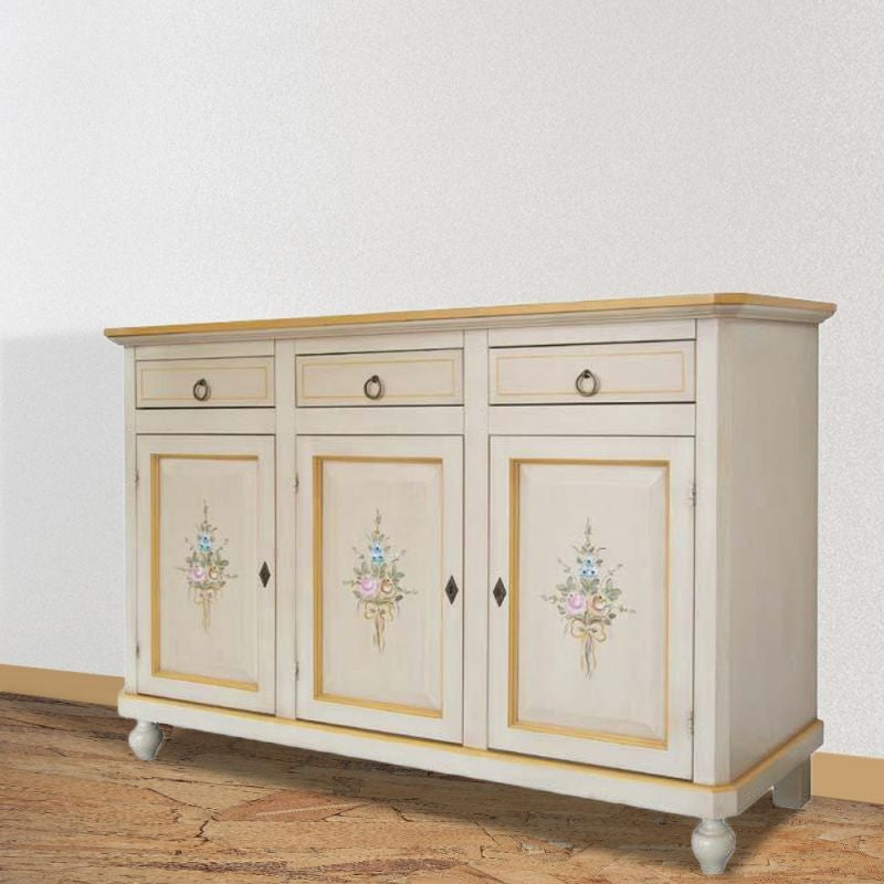 Madia credenza 3 porte avorio patinato con decori l.150 p.43 h.98