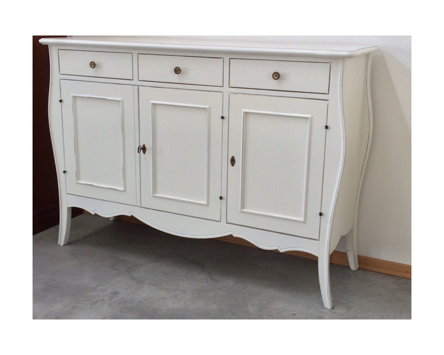 Madia credenza 3 porte in legno bianco opaco l.151.p.50 h.105 (3088) - Mobili 2G