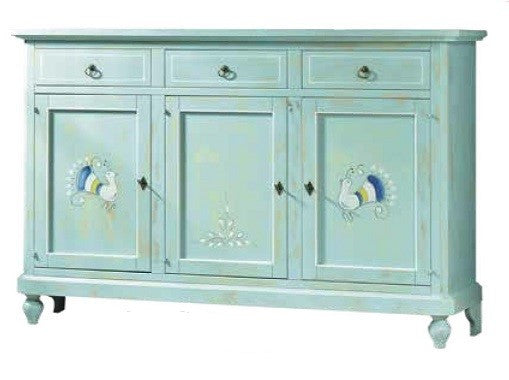 Madia credenza 3 porte in legno shabby chic verde consumato 160x50x102 - Mobili 2G