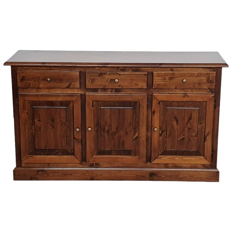 Madia credenza 3 porte massello pino rustica tinta noce 147x45x85 - Mobili 2G